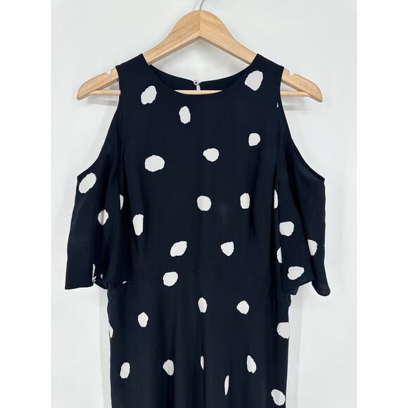LK Bennett 100% Silk Leia Dress Polka Dot High Low Color Block Midi Maxi Blue - Picture 6 of 12